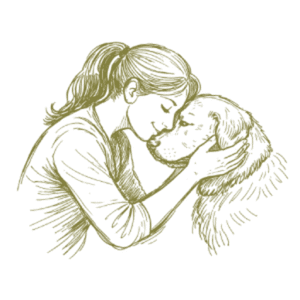 Woman comforting beloved dog